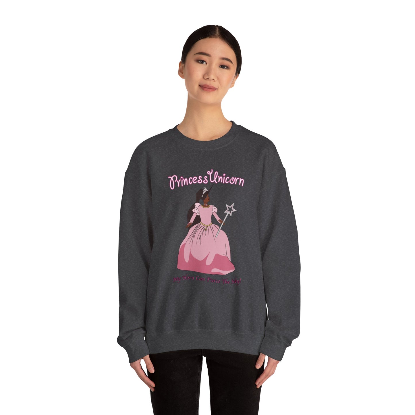 Black Princess Unicorn Heavy Blend™ Crewneck Sweatshirt