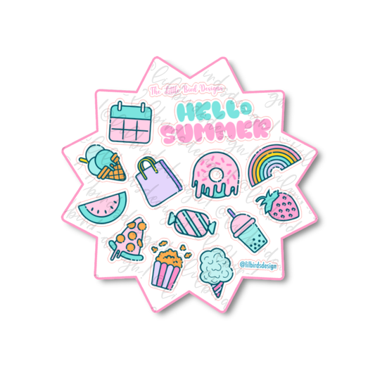 Hello Summer Icons Sticker Sheet