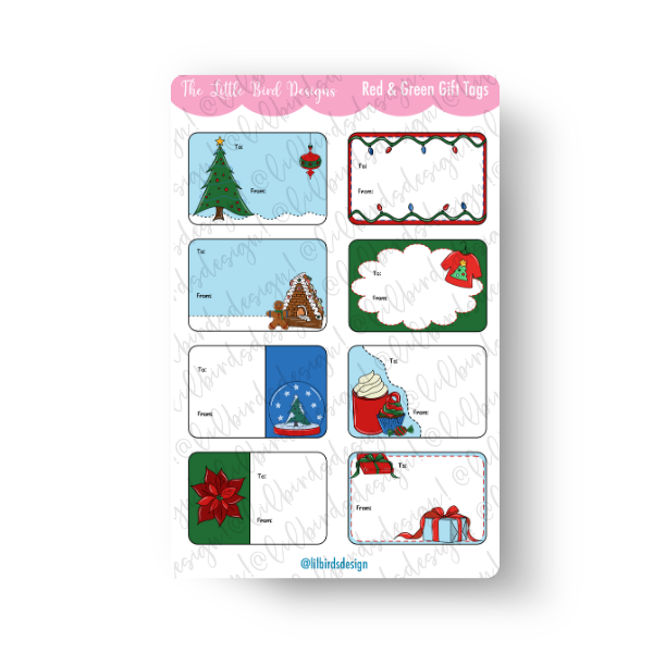 Red and Green Gift Tags Sticker Sheet