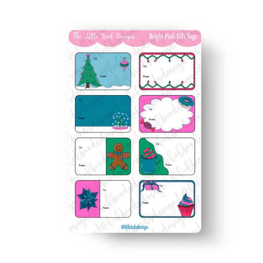 Bright Pink Gift Tags Sticker Sheet
