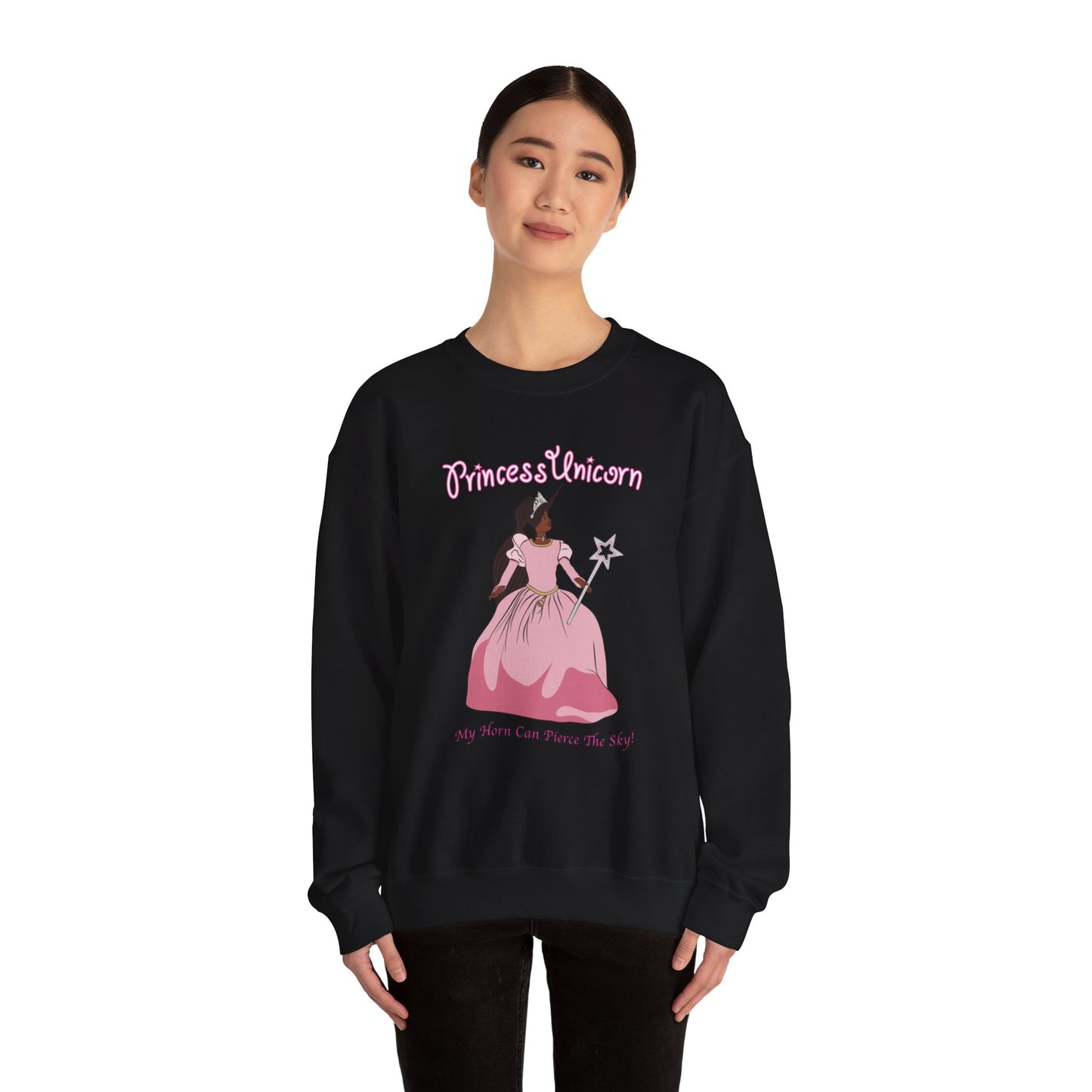 Black Princess Unicorn Heavy Blend™ Crewneck Sweatshirt