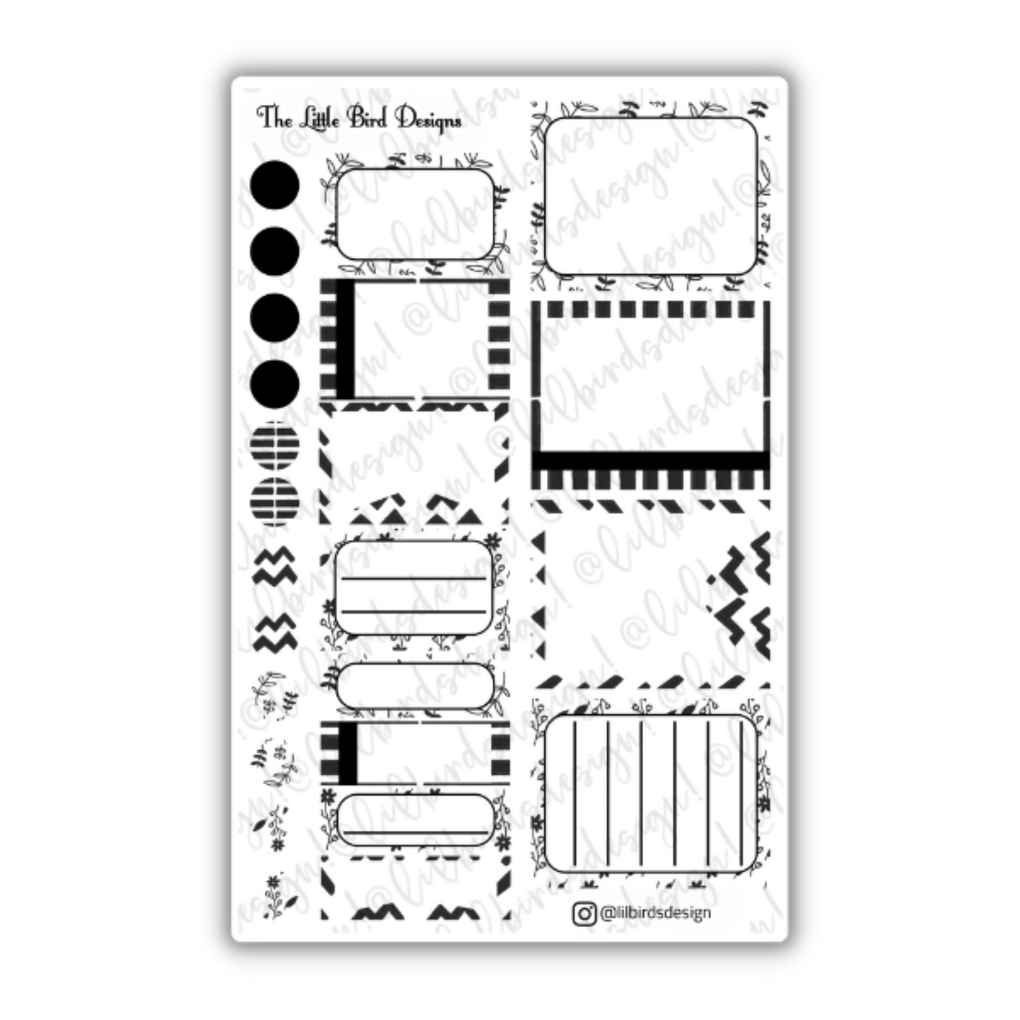 PRINTABLE - Black and White Line Art Flowers Sticker Sheets