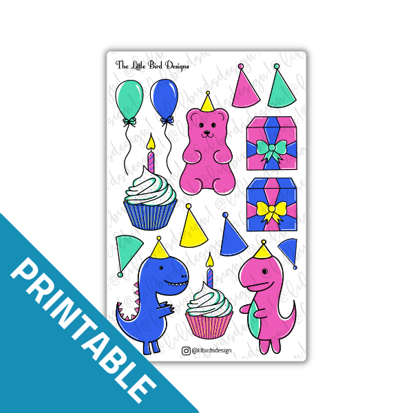 PRINTABLE - Dinos and Bears Birthday Sticker Sheets Set