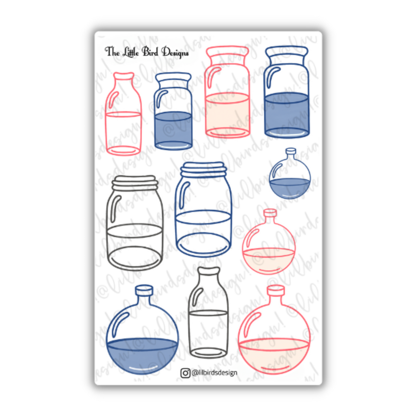 PRINTABLE - Blue and Coral Line Art Flowers Sticker Sheets