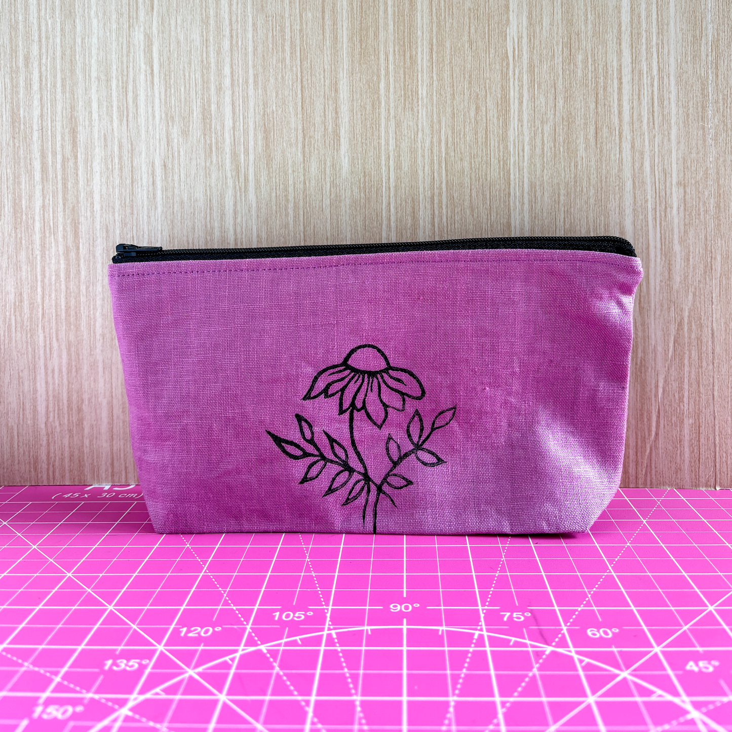 Stamped Linen Makeup Pouch - Large Mullberry
