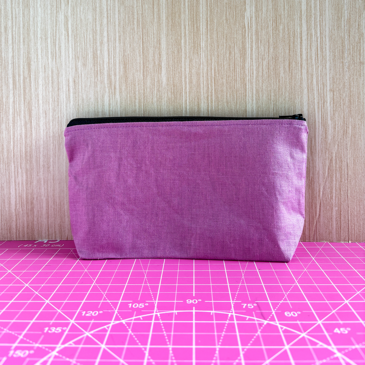 Stamped Linen Makeup Pouch - Large Mullberry