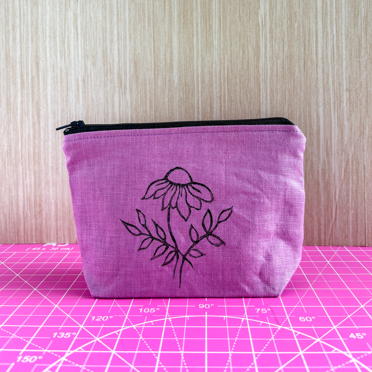 Stamped Linen Makeup Pouch - Small Mullberry