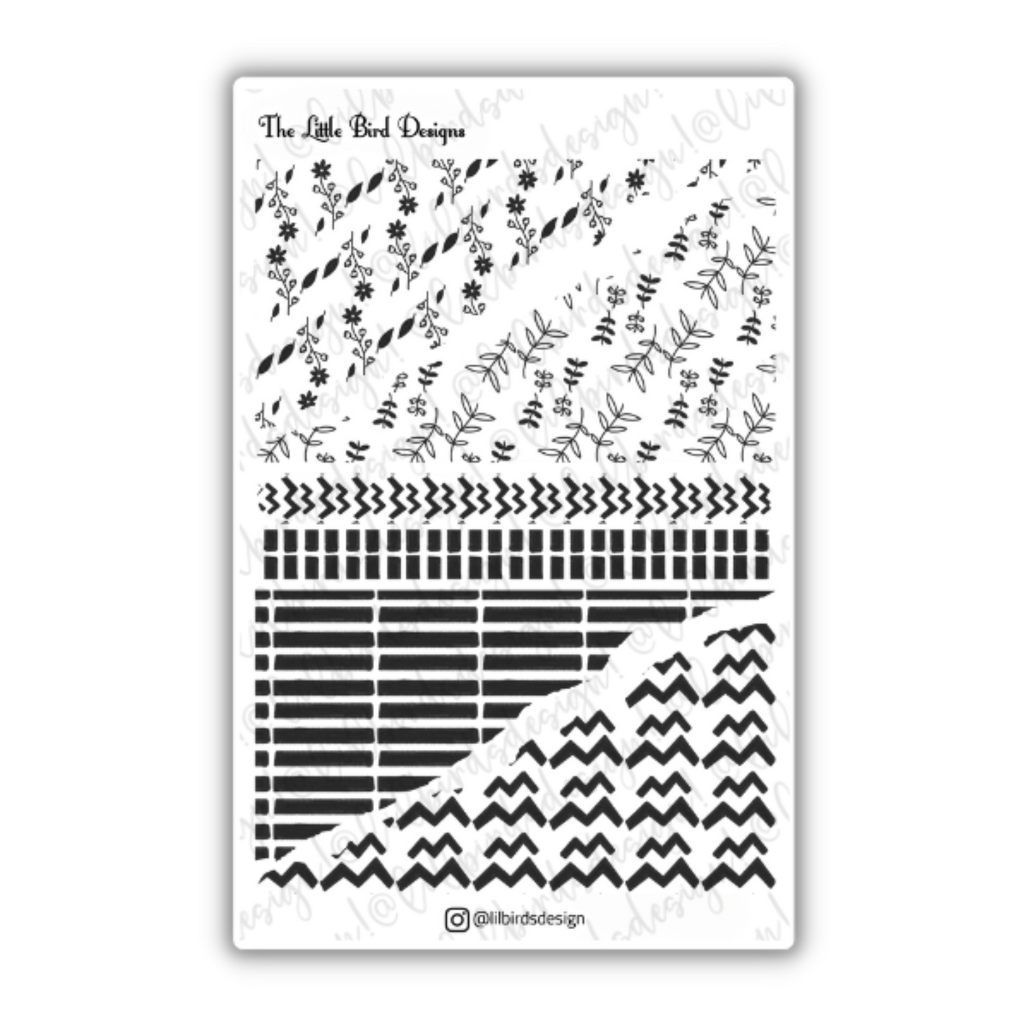Black and White Line Art Flowers Sticker Sheets
