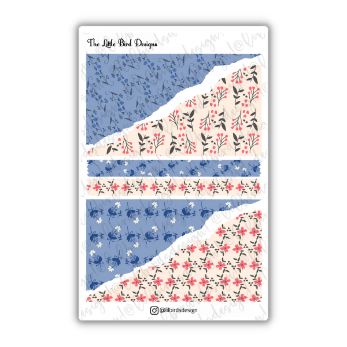 PRINTABLE - Blue and Coral Line Art Flowers Sticker Sheets