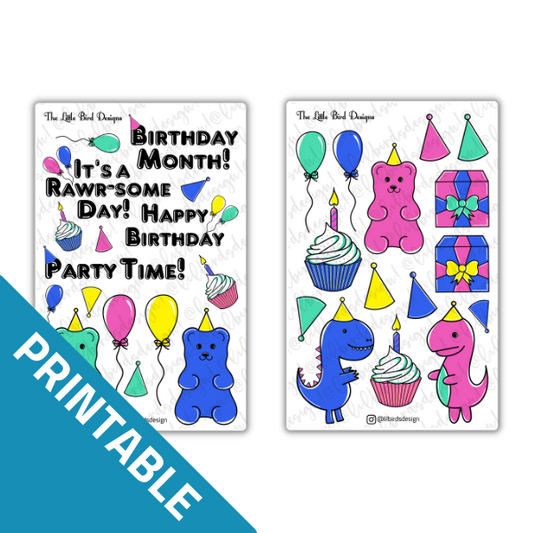 PRINTABLE - Dinos and Bears Birthday Sticker Sheets Set