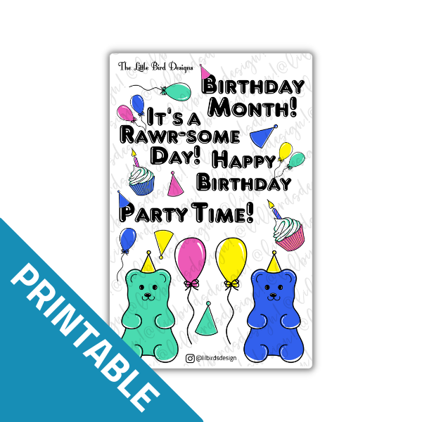 PRINTABLE - Dinos and Bears Birthday Sticker Sheets Set