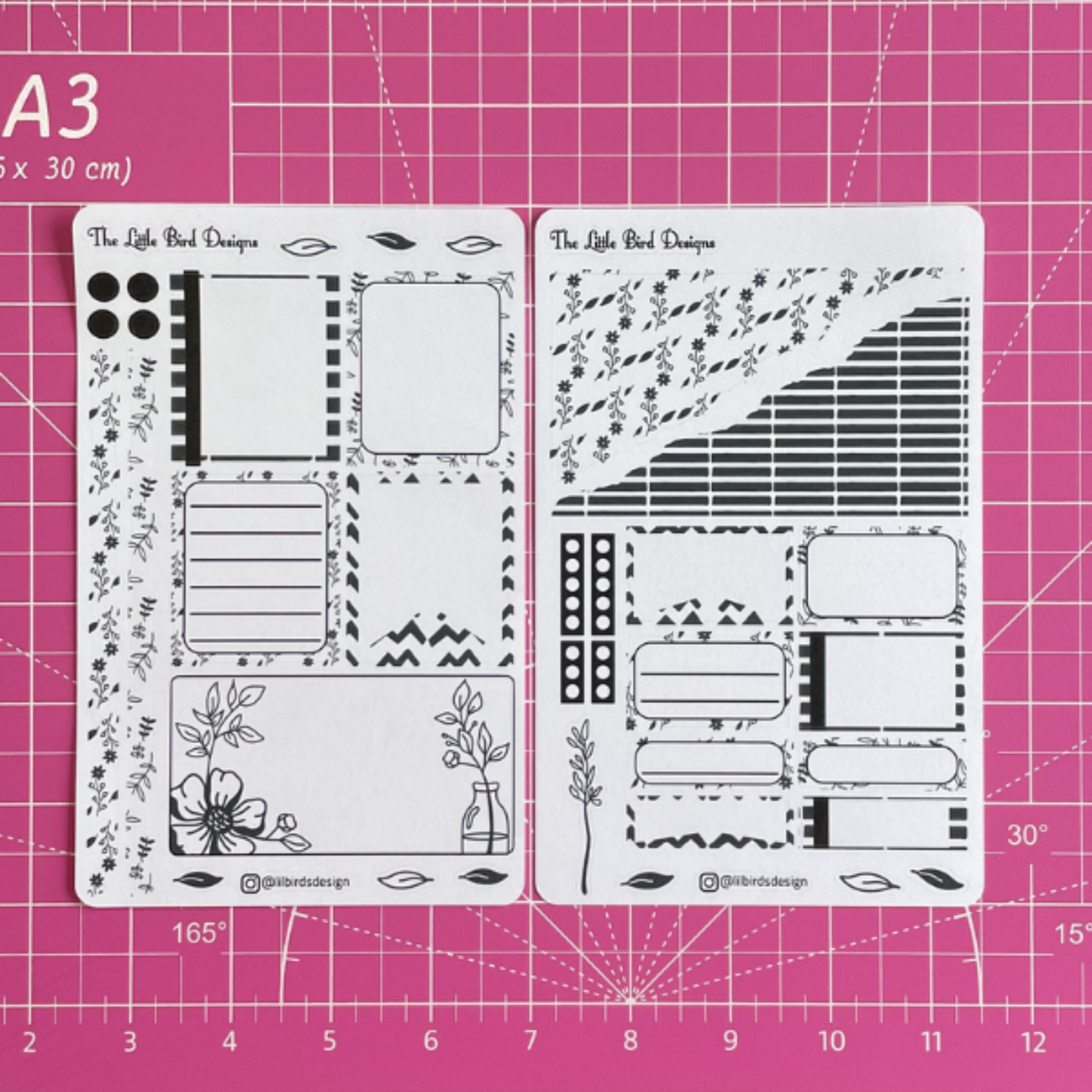 Black and White Floral Line Art – Passion Planner Daily – Sticker Bundle