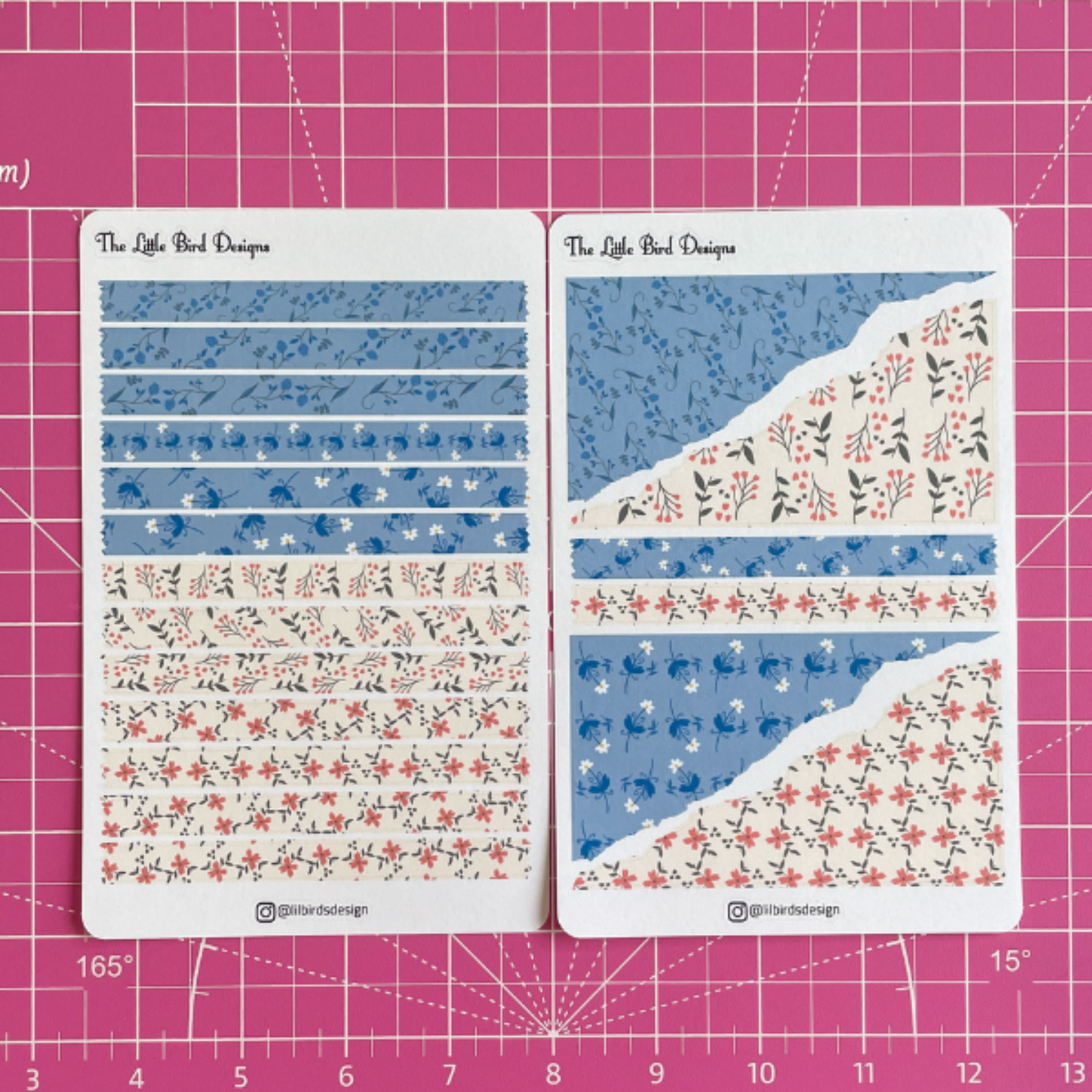 Blue and Coral Line Art Flowers Sticker Sheets