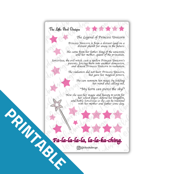 PRINTABLE - Princess Unicorn Sticker Sheet Set