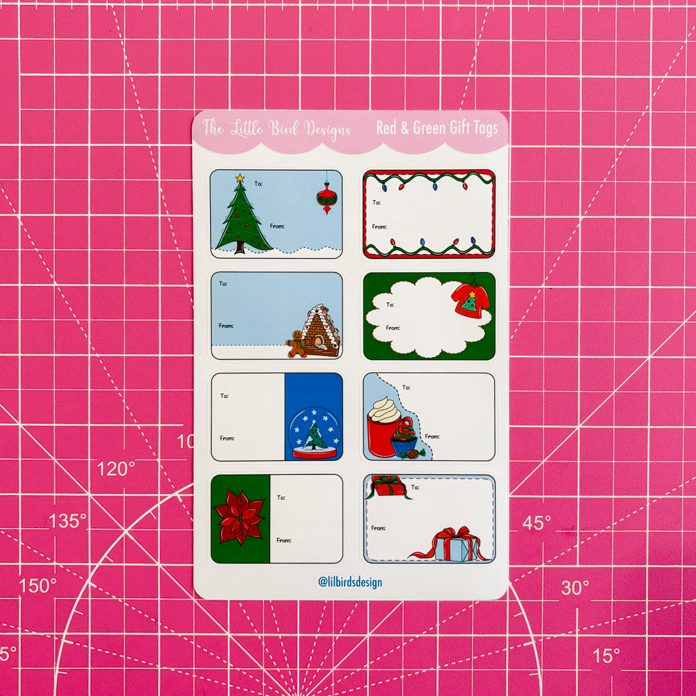 Red and Green Gift Tags Sticker Sheet