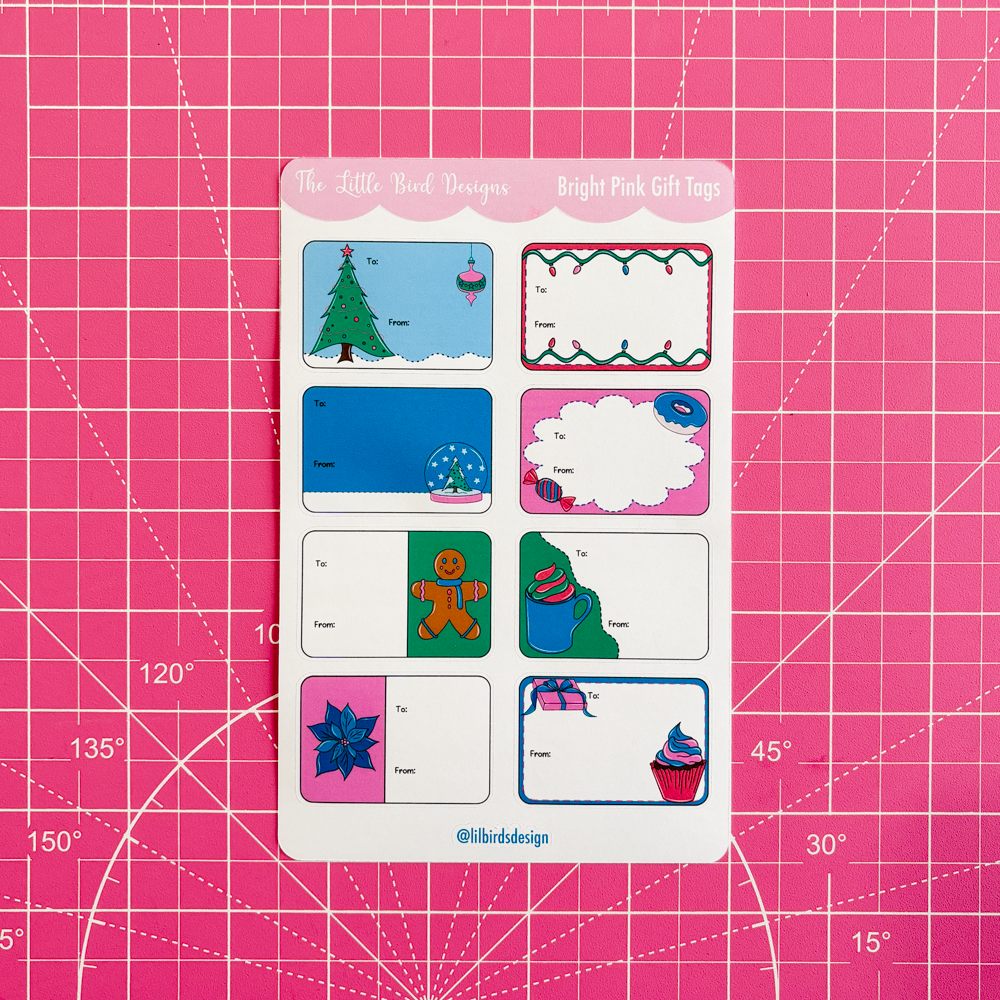 Bright Pink Gift Tags Sticker Sheet