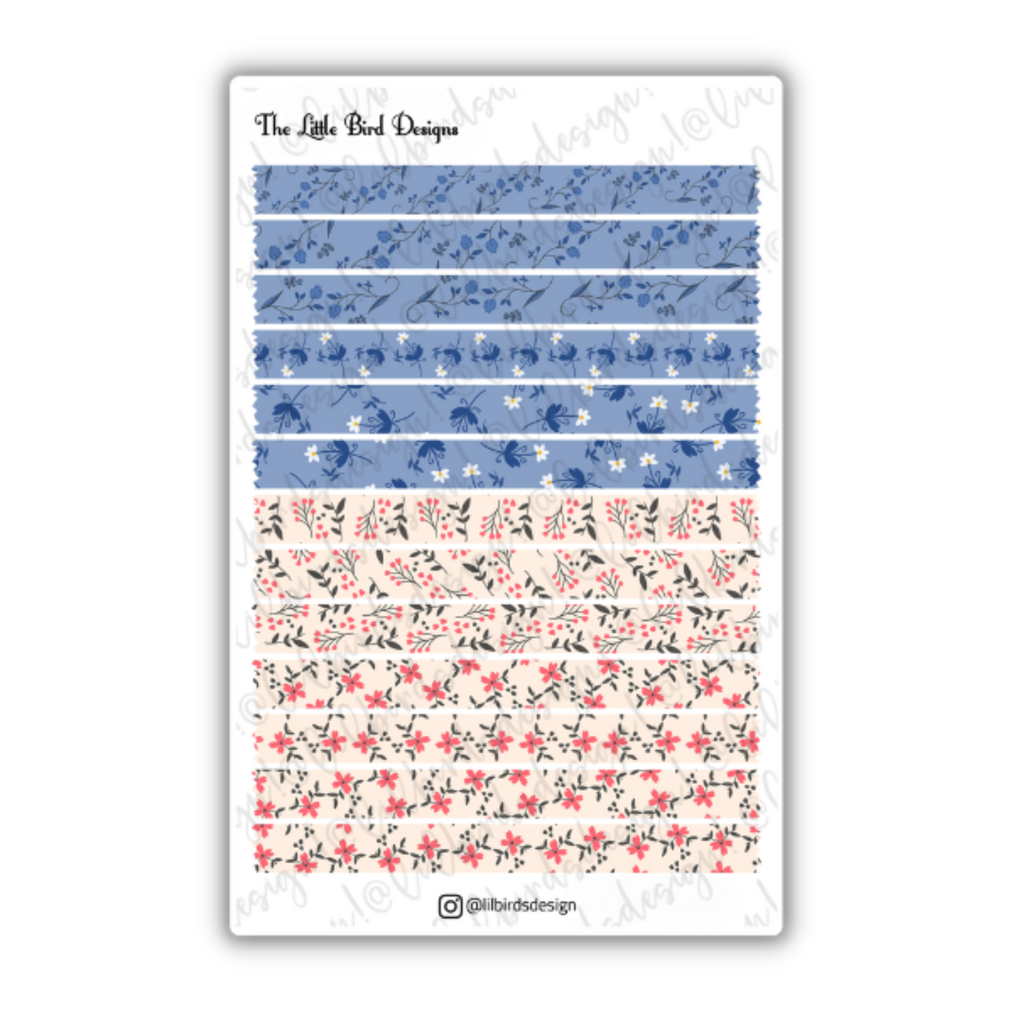 PRINTABLE - Blue and Coral Line Art Flowers Sticker Sheets