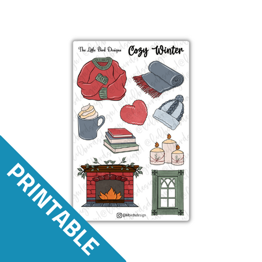 Printable Cozy Winter Sticker Sheet