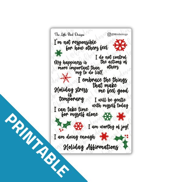 Printable Holiday Affirmations Sticker Sheet