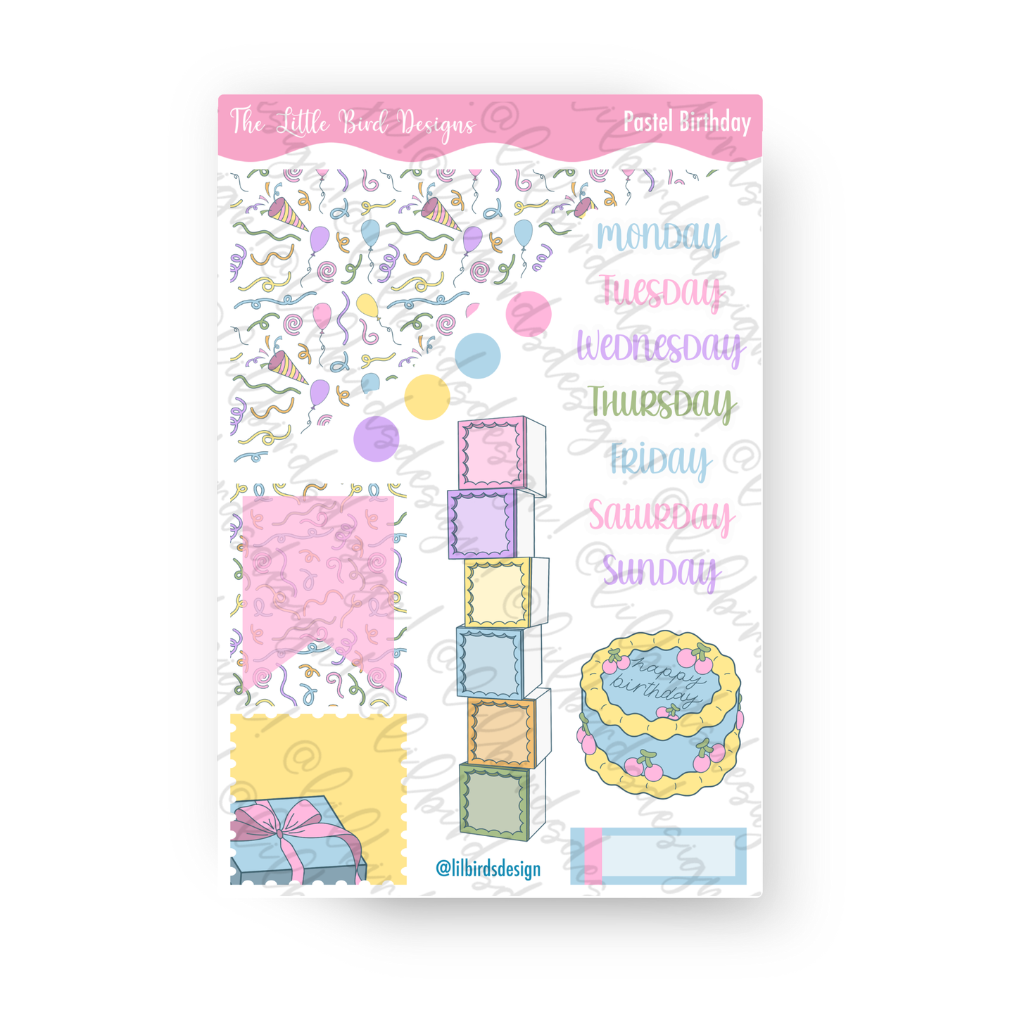 Pastel Birthday - Weekly Sticker Sheet