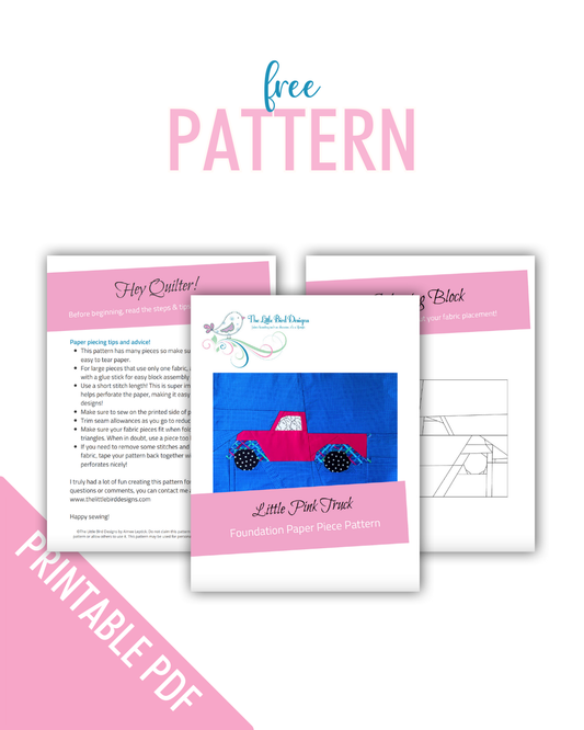 Printable - Little Pink Truck Foundation Paper Pieced PDF Pattern - Freebie