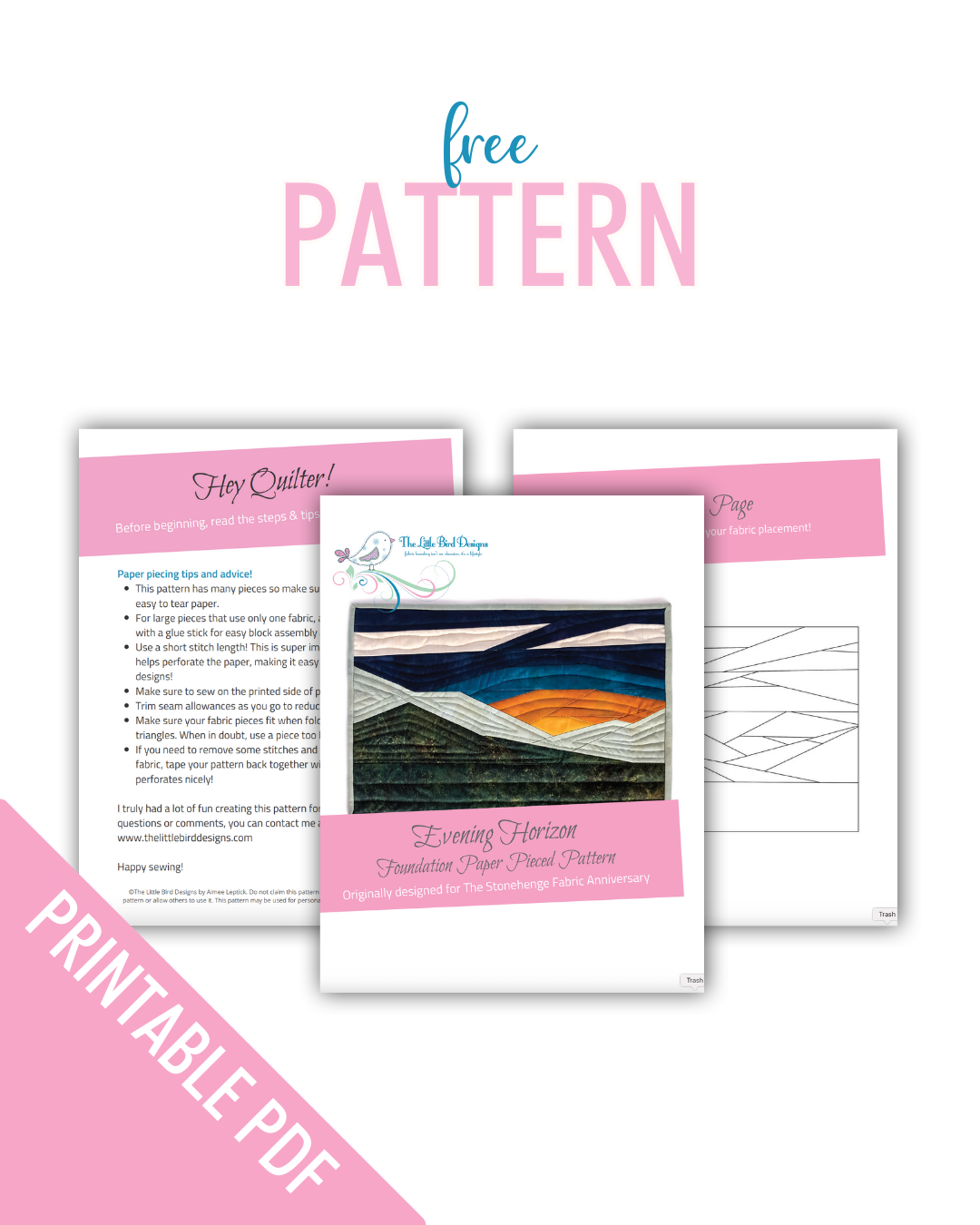 Printable - Evening Horizon Foundation Paper Pieced PDF Pattern - Freebie
