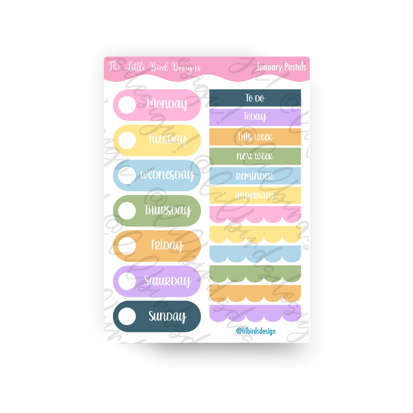 Pastel Weekdays Sampler Sticker Sheet
