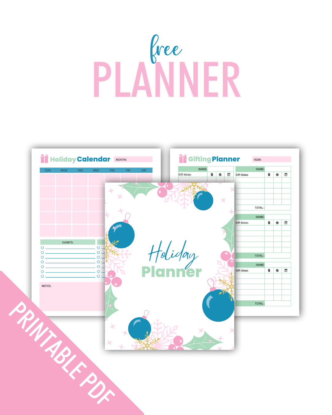 Printable - Holiday Planner PDF - Pink & Blue - Freebie