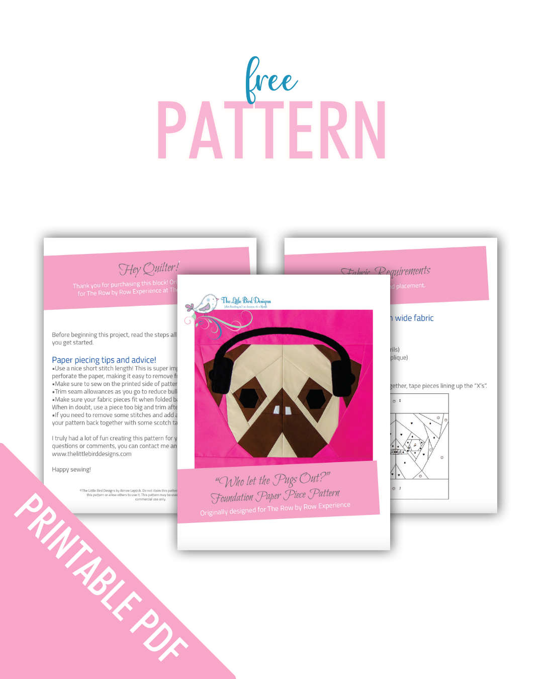 Printable - “Who Let the Pugs Out?” Foundation Paper Pieced PDF Pattern - Freebie