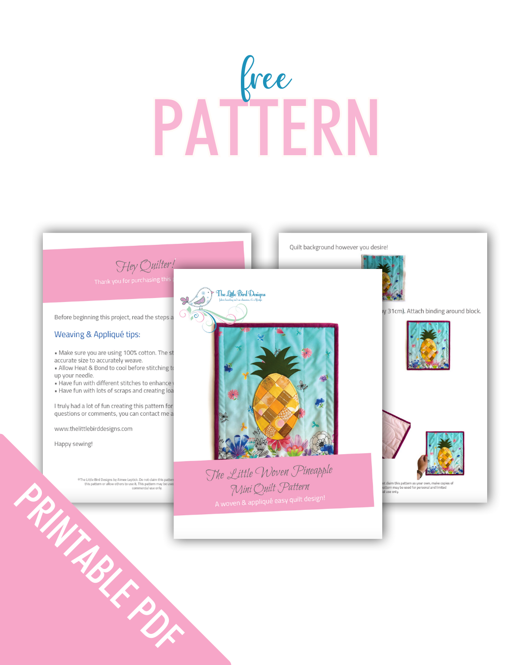 Printable - Little Woven Pineapple Mini Quilt PDF Pattern - Freebie