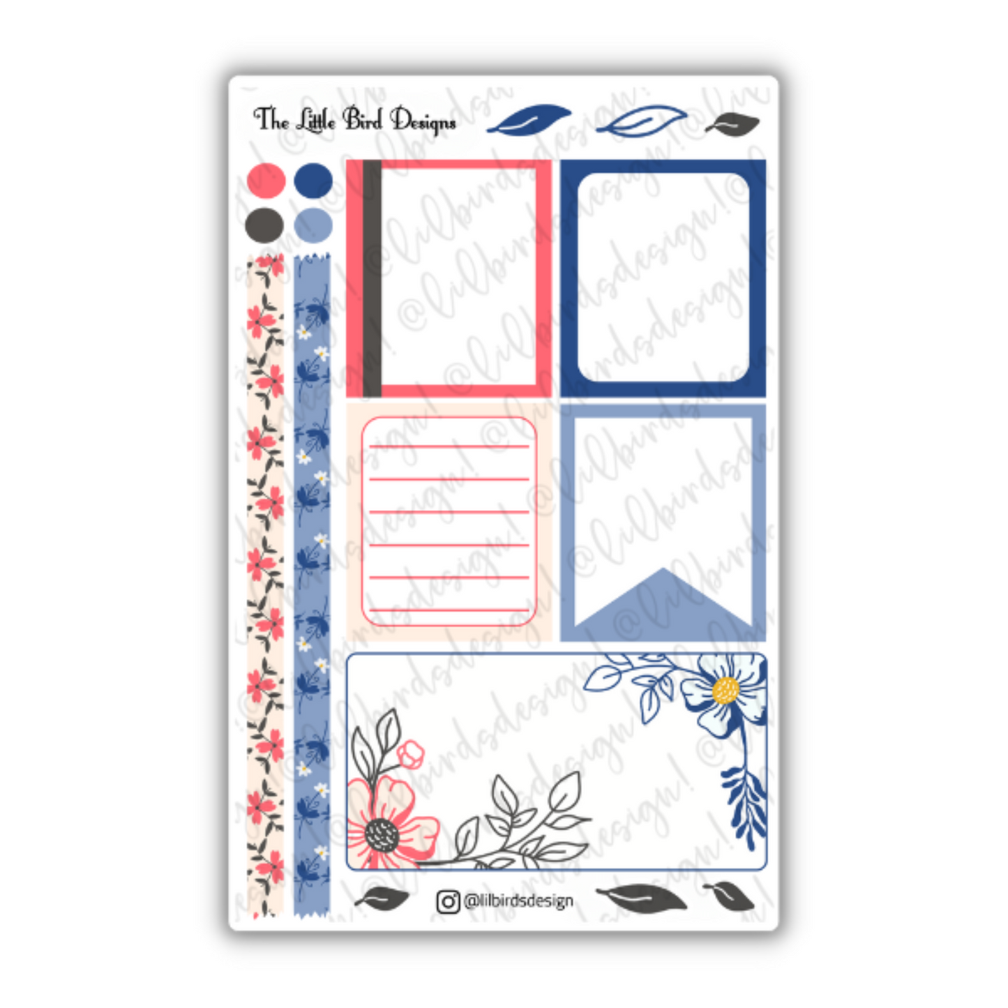 Blue and Coral Line Art – Passion Planner Daily – Sticker Bundle