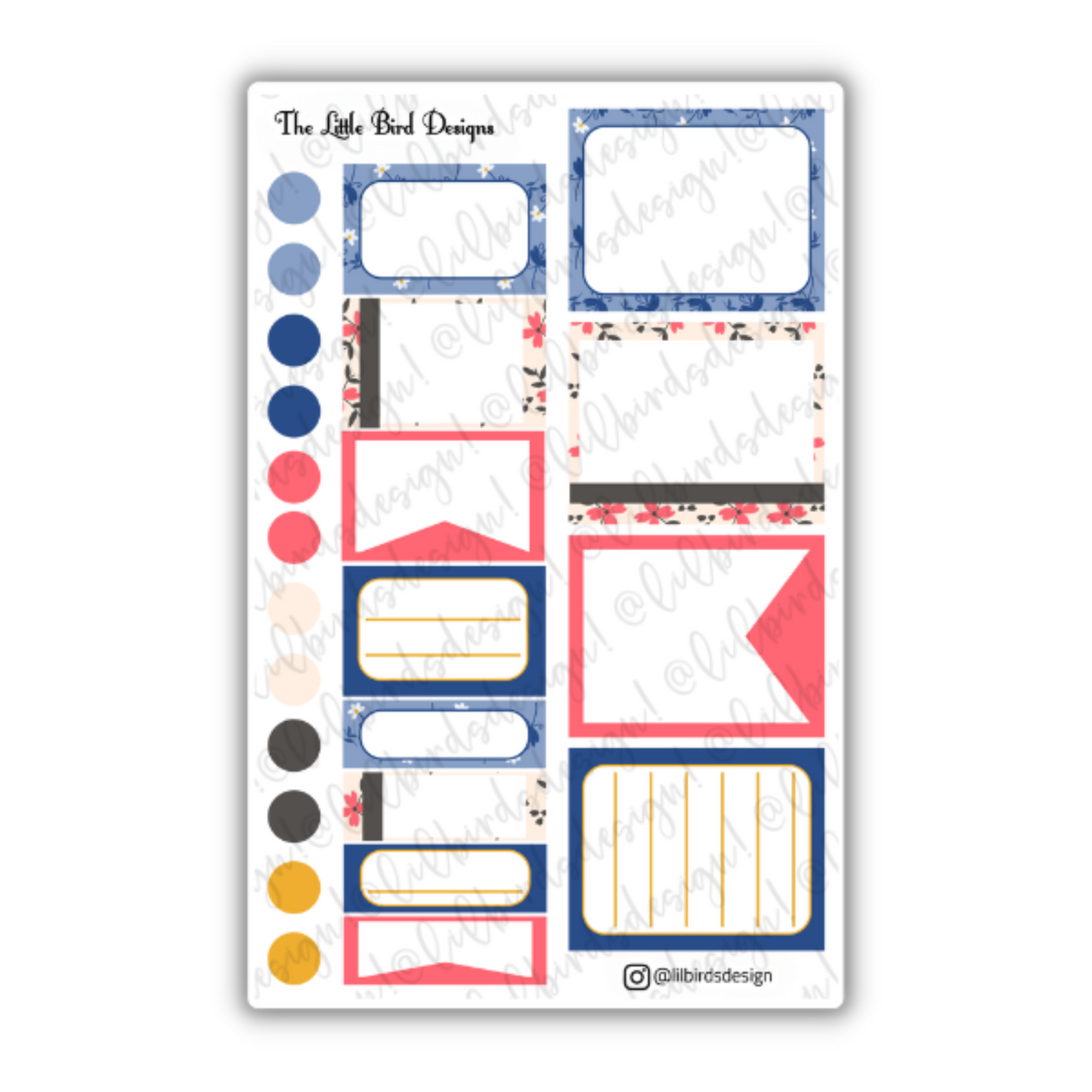 Coral and Blue - Functional Boxes Sticker Sheet