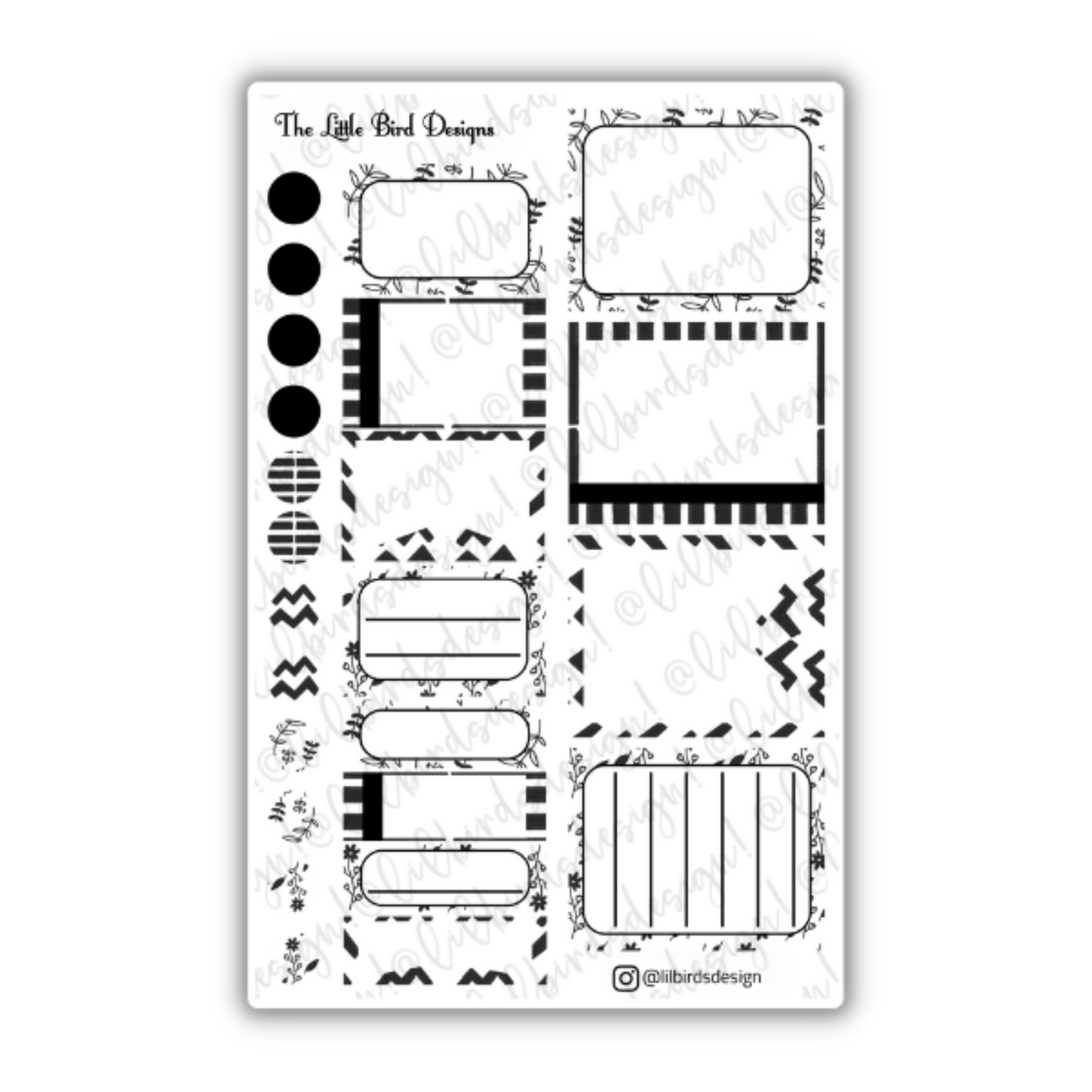 Black and White Line Art Flowers Sticker Sheets