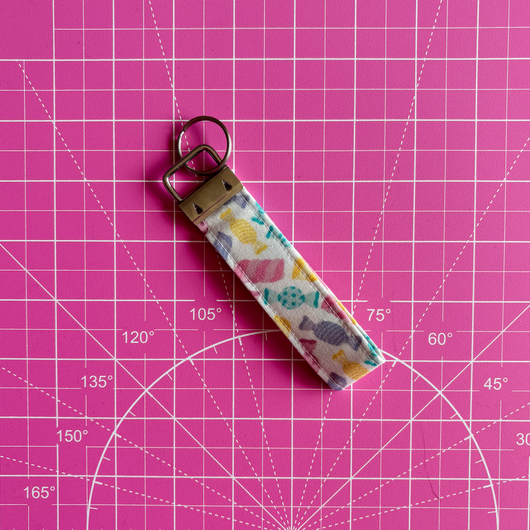 Mixed Sweets on White Keyfob