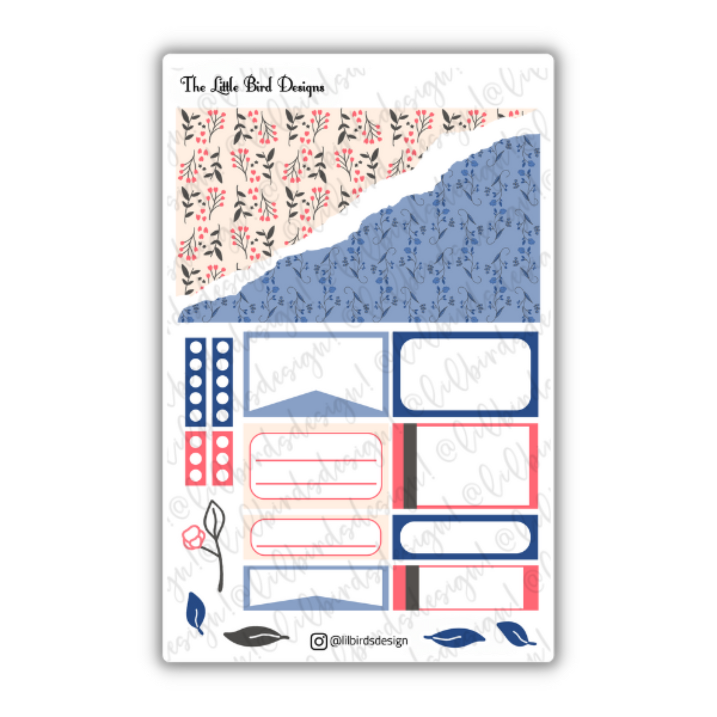 Blue and Coral Line Art – Passion Planner Daily – Sticker Bundle