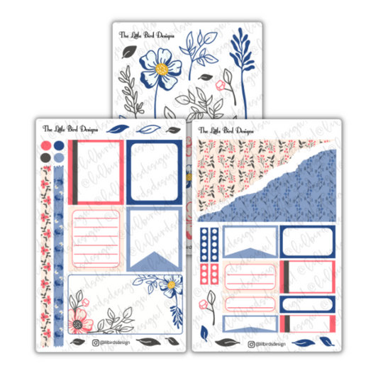 Blue and Coral Line Art – Passion Planner Daily – Sticker Bundle