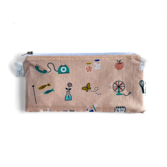 Pink Cats and Icons Cotton Pencil Pouch