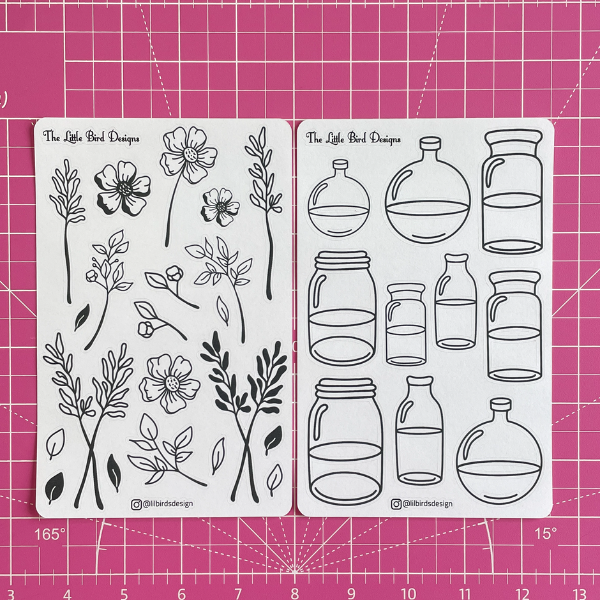 Black and White Line Art Flowers Sticker Sheets