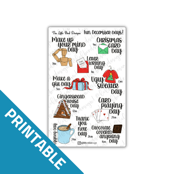 Printable Fun December Holidays Sticker Sheet